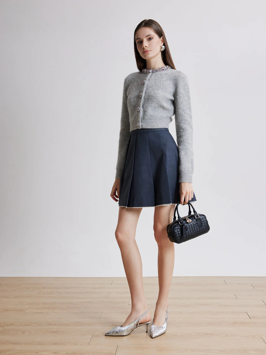 PAZZION, Natalia Ruched Crystal Slingback Heels, Silver