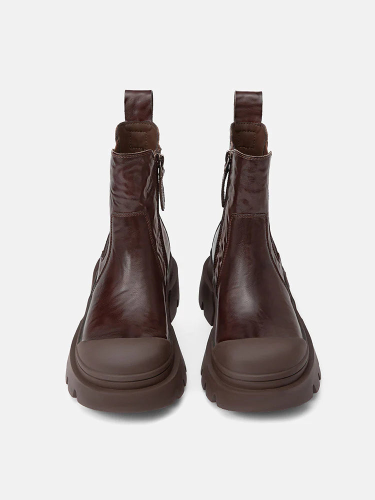 PAZZION, Natalya Leather Ankle Boots, Brown