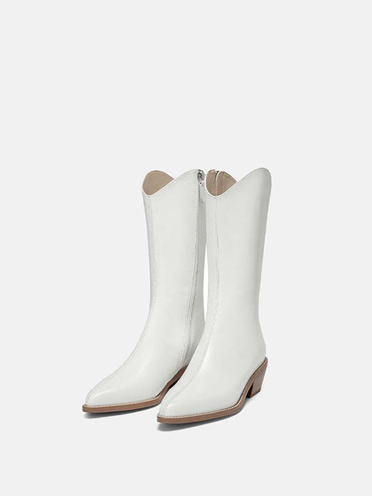 PAZZION, Neville Cowhide Leather Cowboy Boots, White