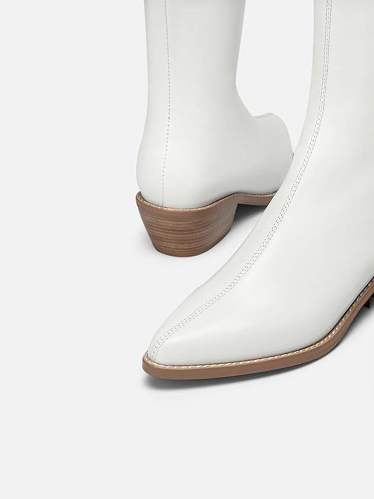 PAZZION, Neville Cowhide Leather Cowboy Boots, White