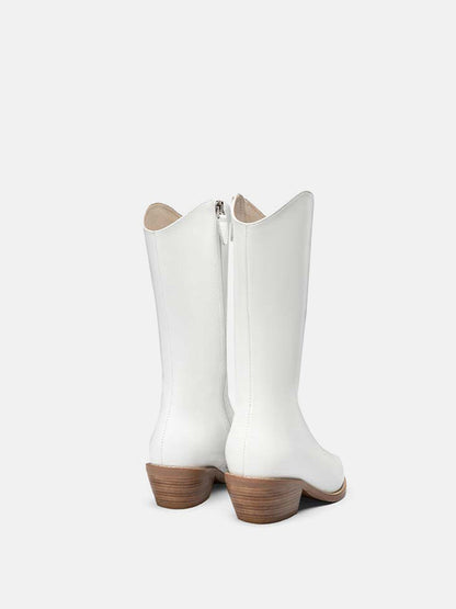 PAZZION, Neville Cowhide Leather Cowboy Boots, White