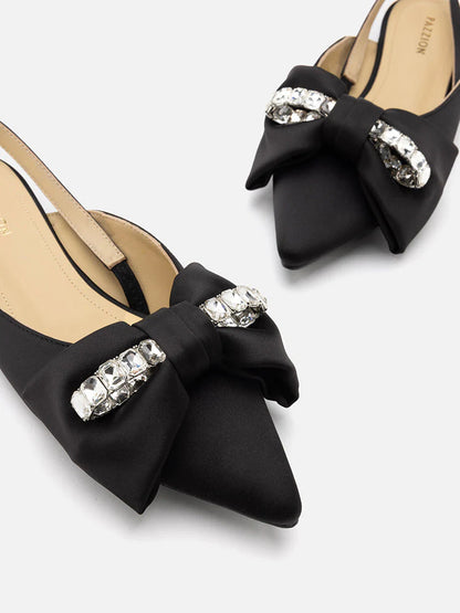 PAZZION, Norah Crystal Bow Embellished Slingbacks, Black