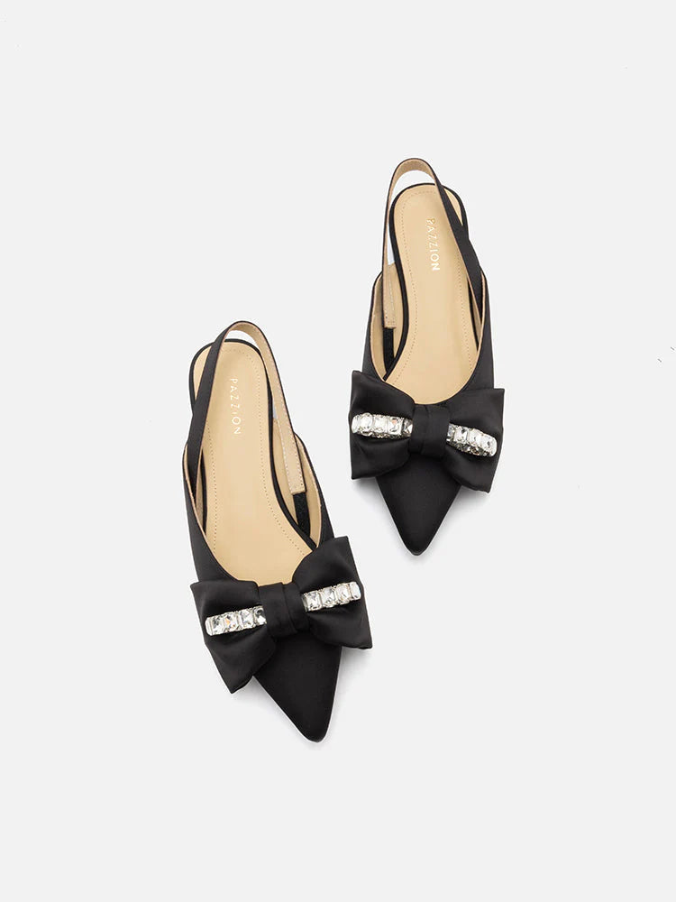 PAZZION, Norah Crystal Bow Embellished Slingbacks, Black