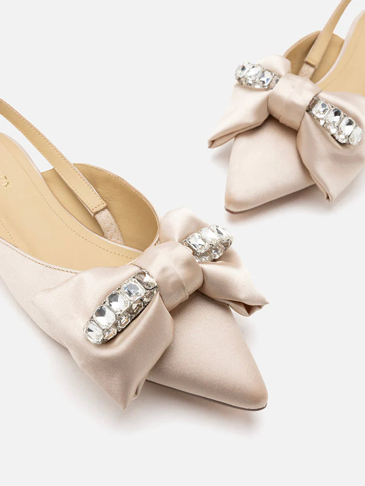 PAZZION, Norah Crystal Bow Embellished Slingbacks, Champagne