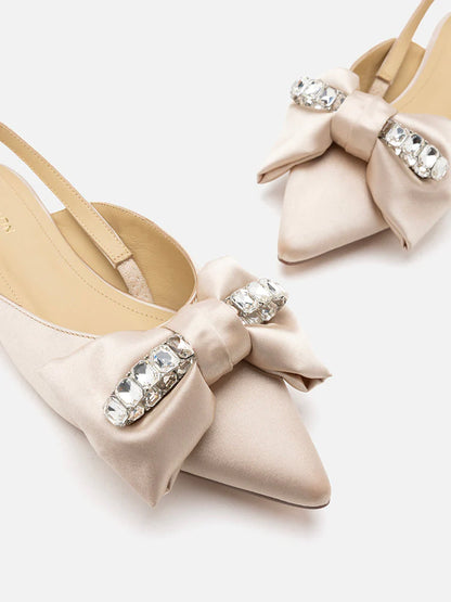 PAZZION, Norah Crystal Bow Embellished Slingbacks, Champagne