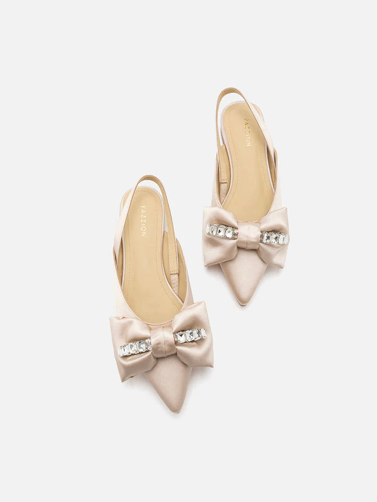 PAZZION, Norah Crystal Bow Embellished Slingbacks, Champagne