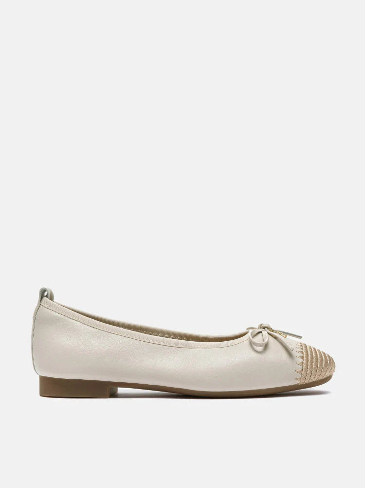 PAZZION, Novalyn Bow Leather Flats, Beige