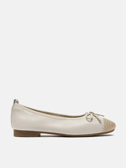 PAZZION, Novalyn Bow Leather Flats, Beige