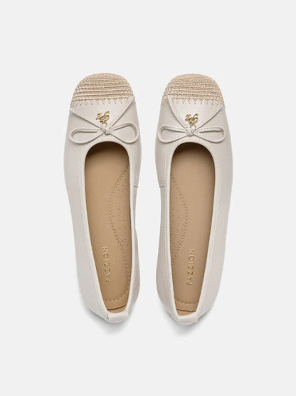 PAZZION, Novalyn Bow Leather Flats, Beige