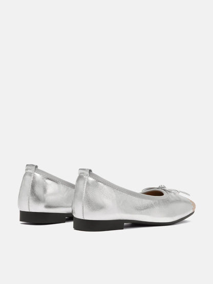 PAZZION, Novalyn Bow Leather Flats, Silver