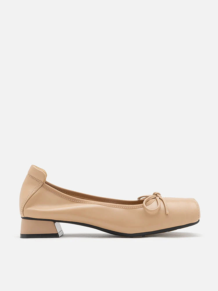 PAZZION, Oksana Bow Square Toe Block Heels, Almond