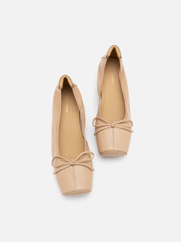 PAZZION, Oksana Bow Square Toe Block Heels, Almond