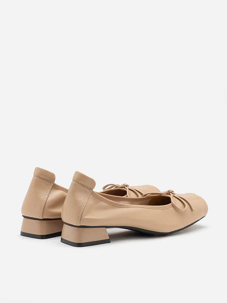 PAZZION, Oksana Bow Square Toe Block Heels, Almond