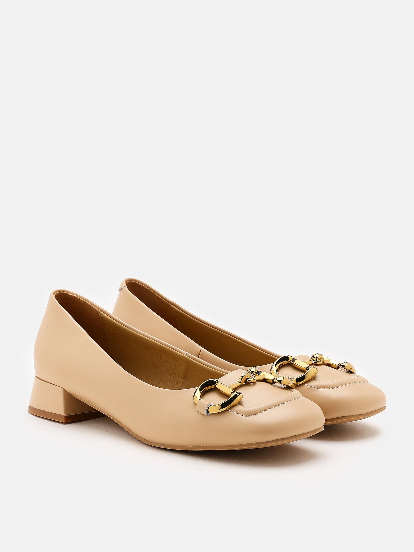 PAZZION, Oli Horsebit Low Block Heels, Almond