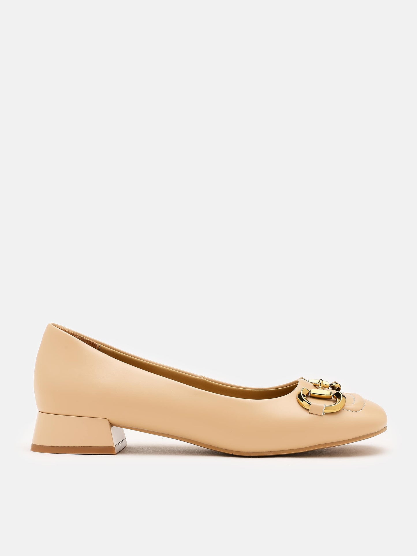 PAZZION, Oli Horsebit Low Block Heels, Almond