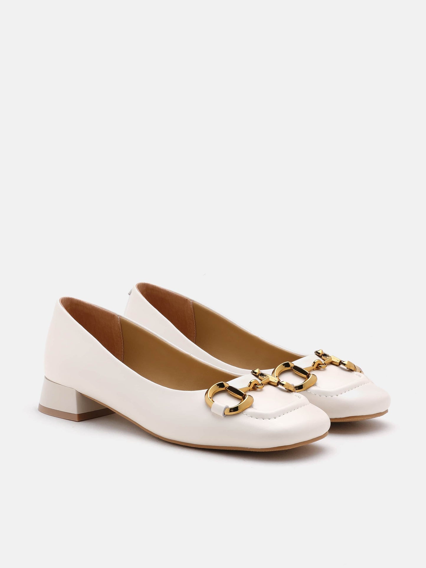 PAZZION, Oli Horsebit Low Block Heels, Beige