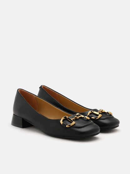 PAZZION, Oli Horsebit Low Block Heels, Black