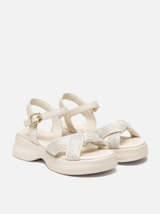 PAZZION, Olyvienne Crystal Embellished Platform Sandals, Beige