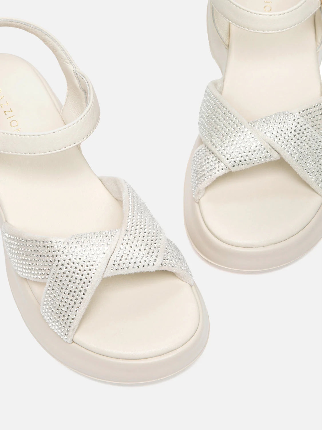 PAZZION, Olyvienne Crystal Embellished Platform Sandals, Beige