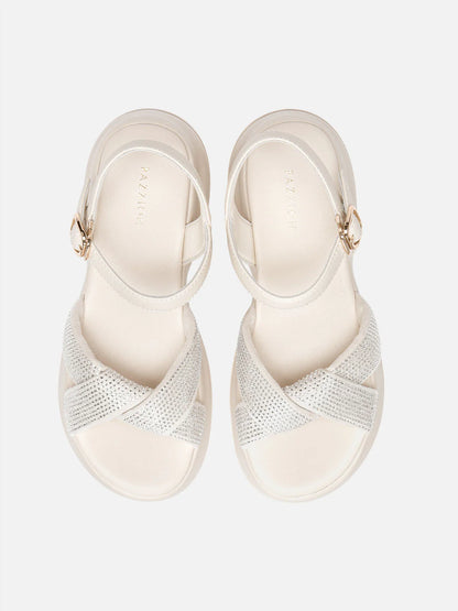 PAZZION, Olyvienne Crystal Embellished Platform Sandals, Beige