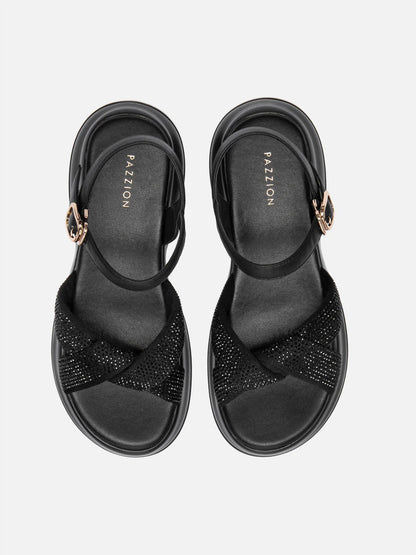 PAZZION, Olyvienne Crystal Embellished Platform Sandals, Black