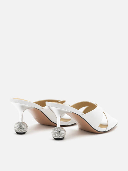 PAZZION, Ona Sparkly Strapped Heels, White