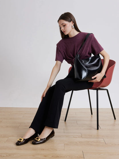 PAZZION, Oriella Gold Buckle Square-Toe Flats, Darkbrown