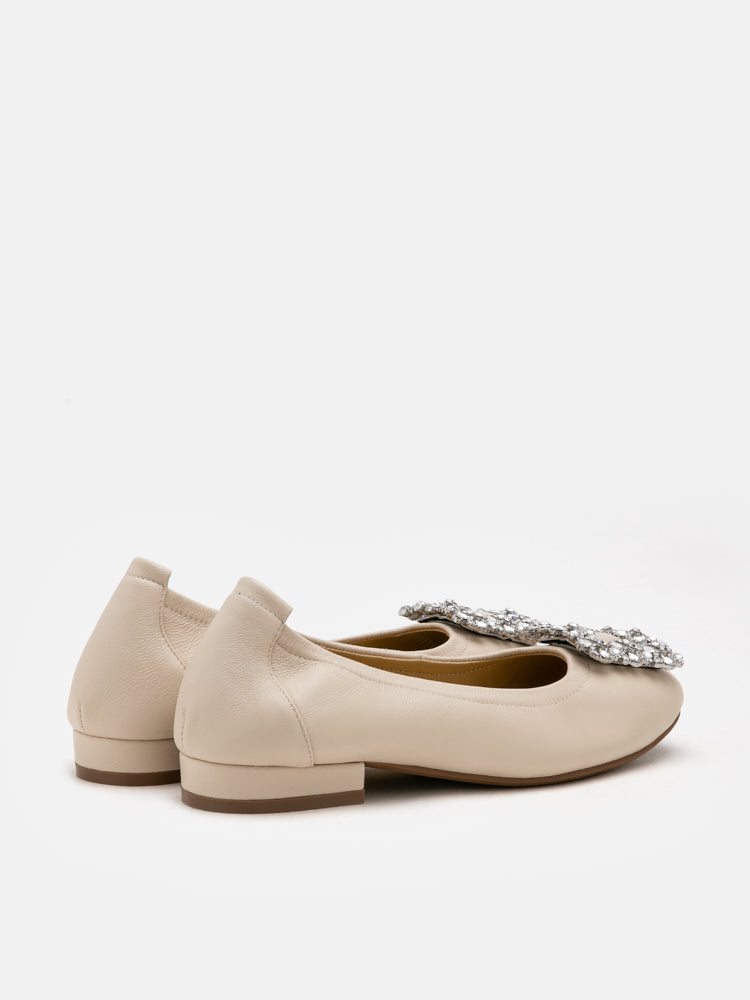 PAZZION, Oriole Embellished Buckle Ballet Flats, Beige