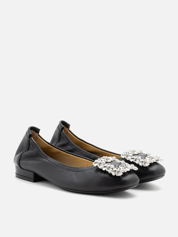 PAZZION, Oriole Embellished Buckle Ballet Flats, Black