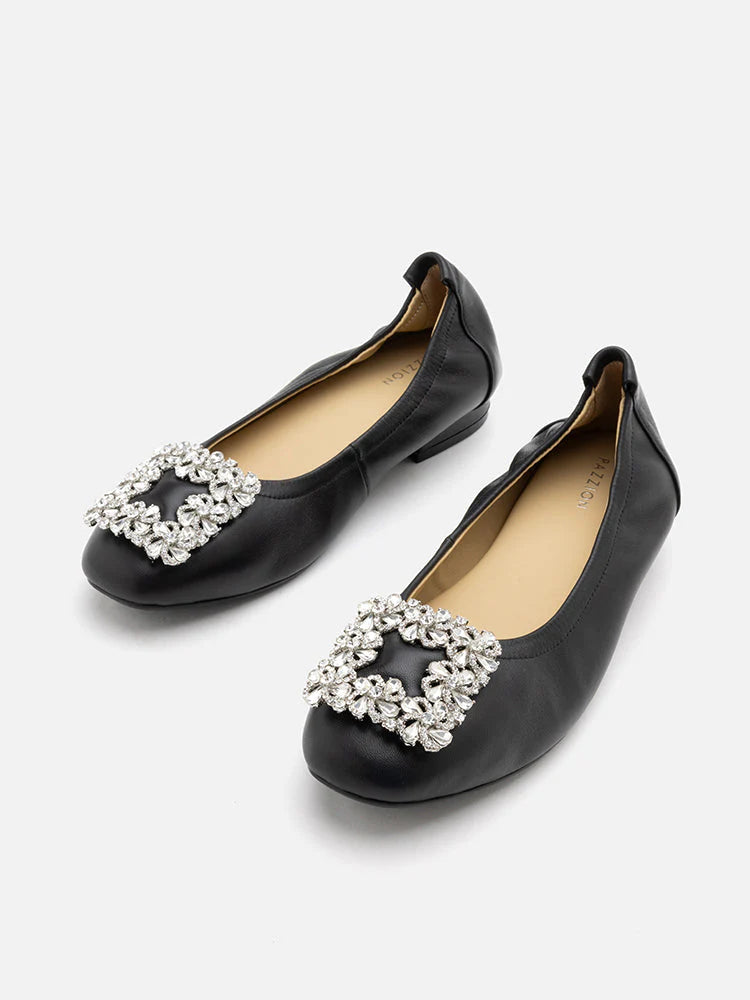 PAZZION, Oriole Embellished Buckle Ballet Flats, Black