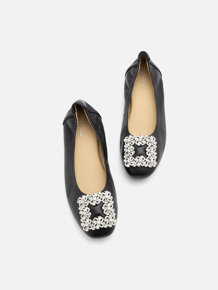 PAZZION, Oriole Embellished Buckle Ballet Flats, Black