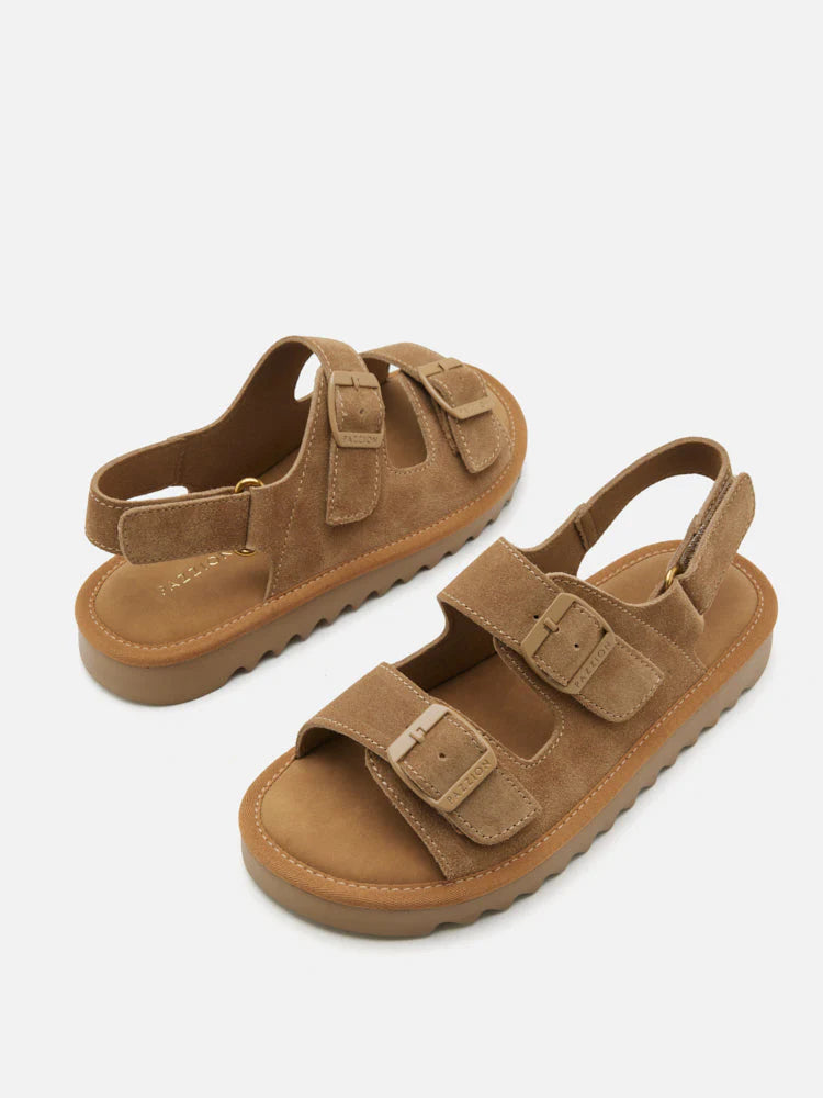 PAZZION, Oriolle Suede Platform Slingback Sandals, Brown