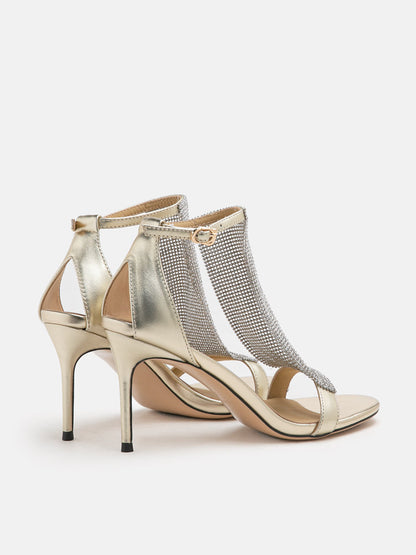 PAZZION, Orion Diamante Embellished Strappy Heels, Gold