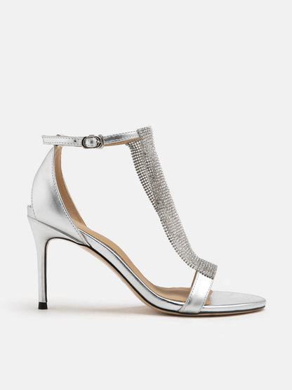 PAZZION, Orion Diamante Embellished Strappy Heels, Silver