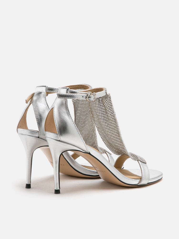 PAZZION, Orion Diamante Embellished Strappy Heels, Silver