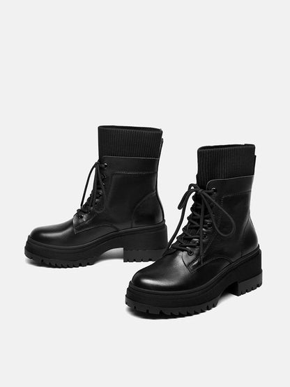 PAZZION, Ottilie Leather and Flyknit Ankle Boots, Black