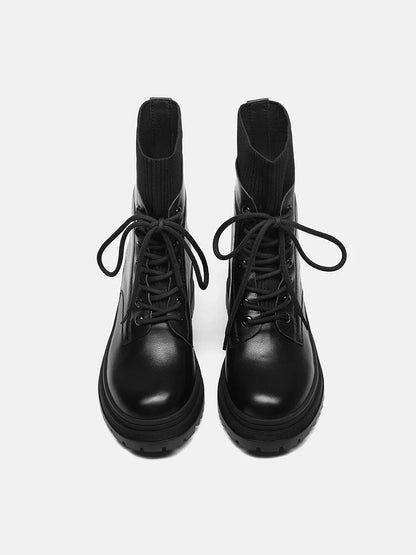 PAZZION, Ottilie Leather and Flyknit Ankle Boots, Black