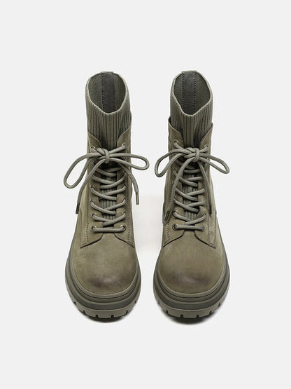 PAZZION, Ottilie Leather and Flyknit Ankle Boots, Darkgreen