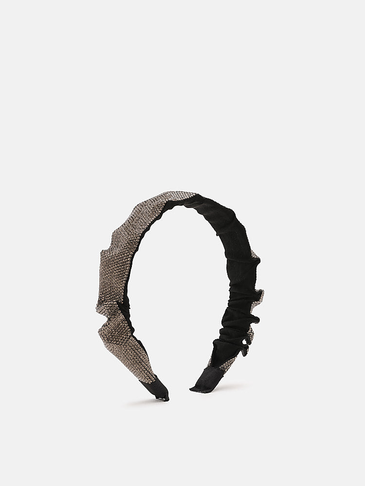 PAZZION, PAZZION Ruched Embellished Hair Band, Pewter