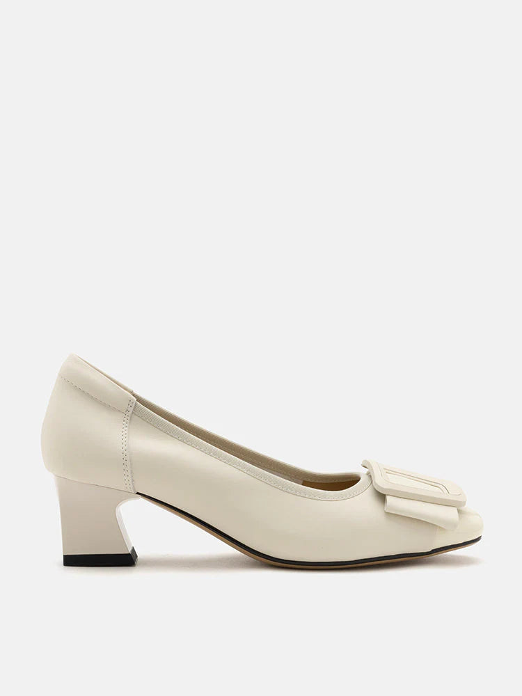 PAZZION, Penelope Elegant Buckle Block Heels, Beige