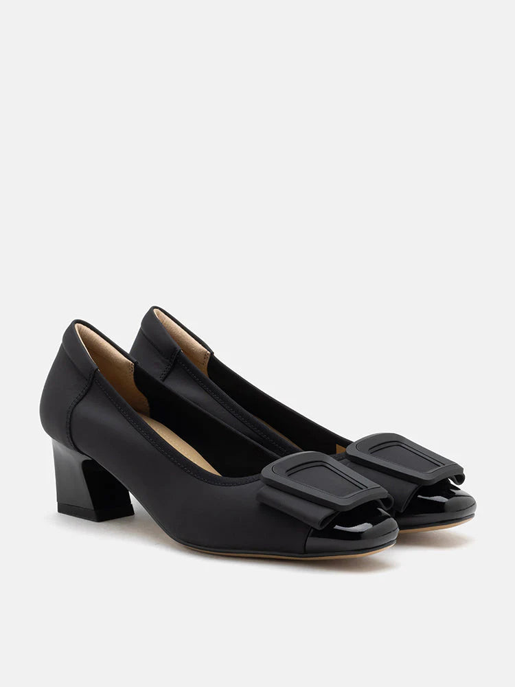 PAZZION, Penelope Elegant Buckle Block Heels, Black