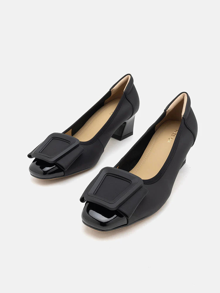 PAZZION, Penelope Elegant Buckle Block Heels, Black