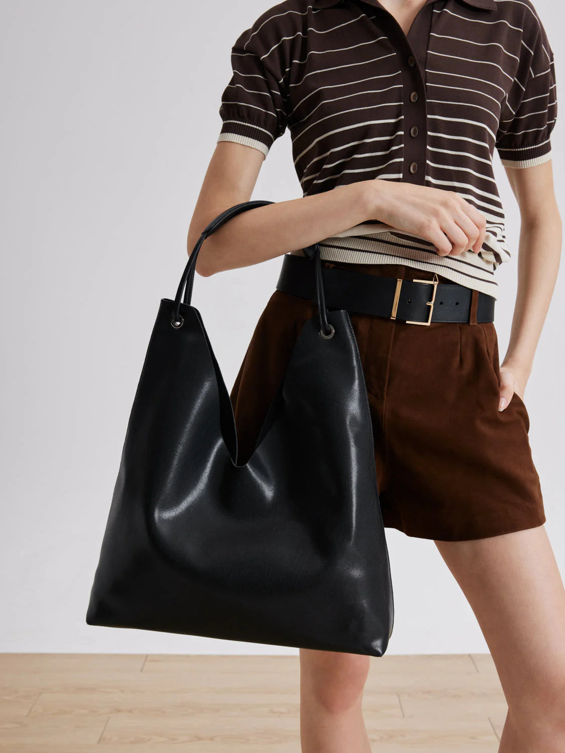 PAZZION, Pennie Centerline Stitch Tote, Black