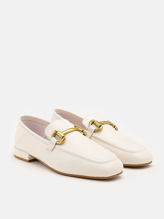 PAZZION, Perry Metal Buckle Loafers, Beige