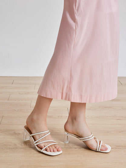 PAZZION, Phillis Braided Strap Sandal Heels, Beige