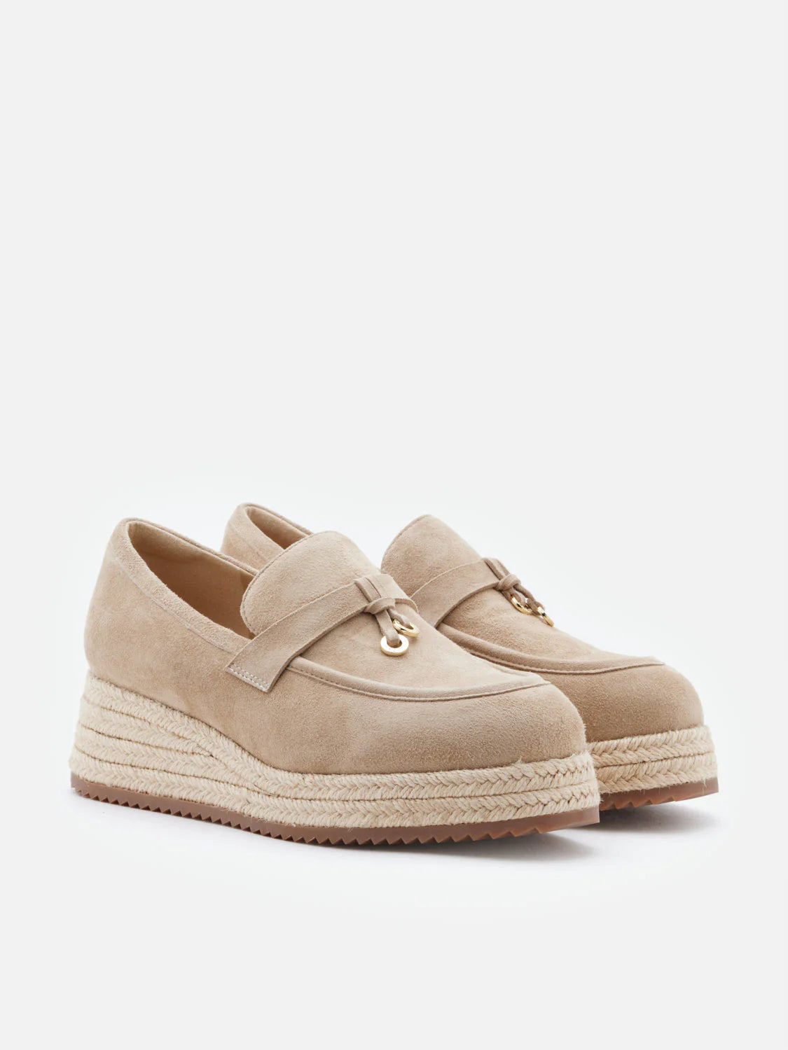 PAZZION, Phoenix Knot Detail Suede Espadrille Wedges, Almond