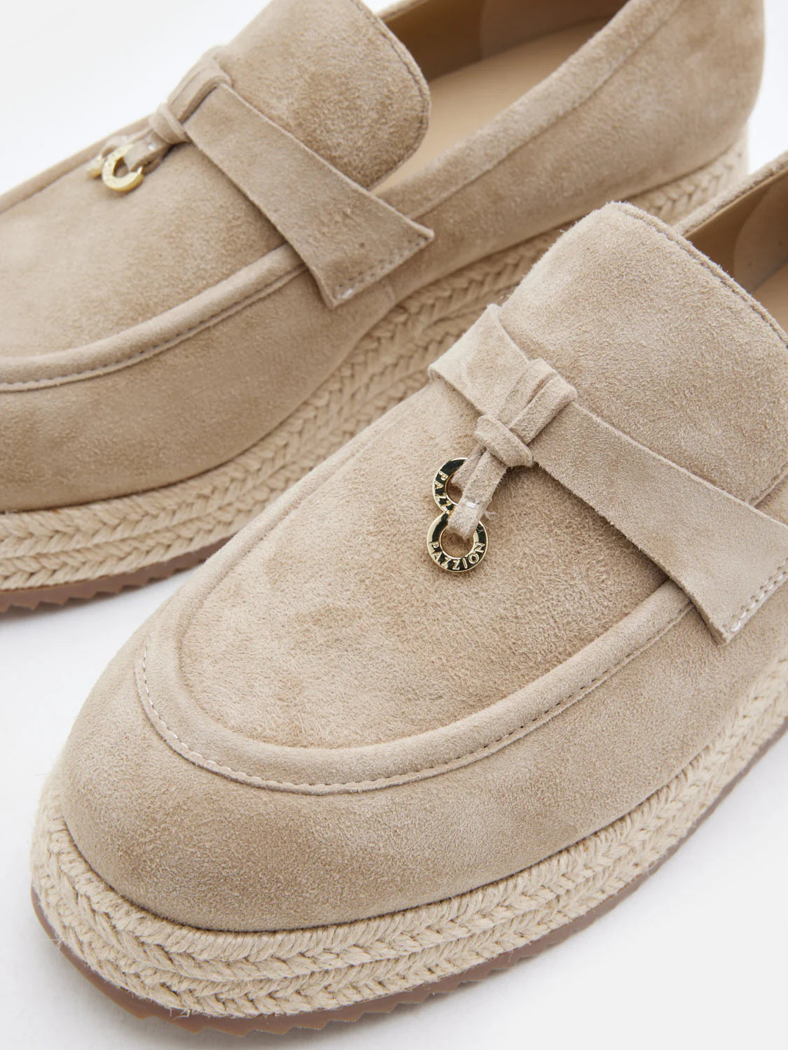 PAZZION, Phoenix Knot Detail Suede Espadrille Wedges, Almond