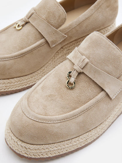 PAZZION, Phoenix Knot Detail Suede Espadrille Wedges, Almond