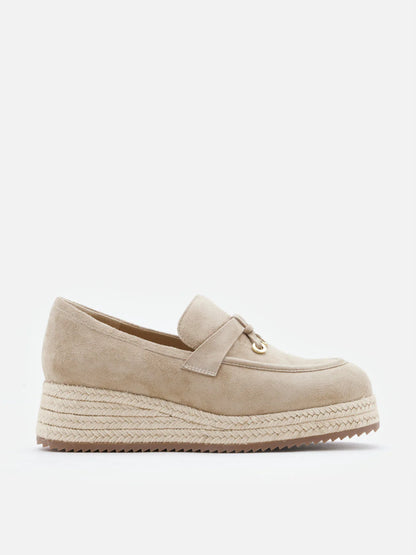 PAZZION, Phoenix Knot Detail Suede Espadrille Wedges, Almond