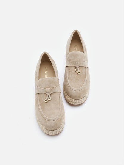 PAZZION, Phoenix Knot Detail Suede Espadrille Wedges, Almond